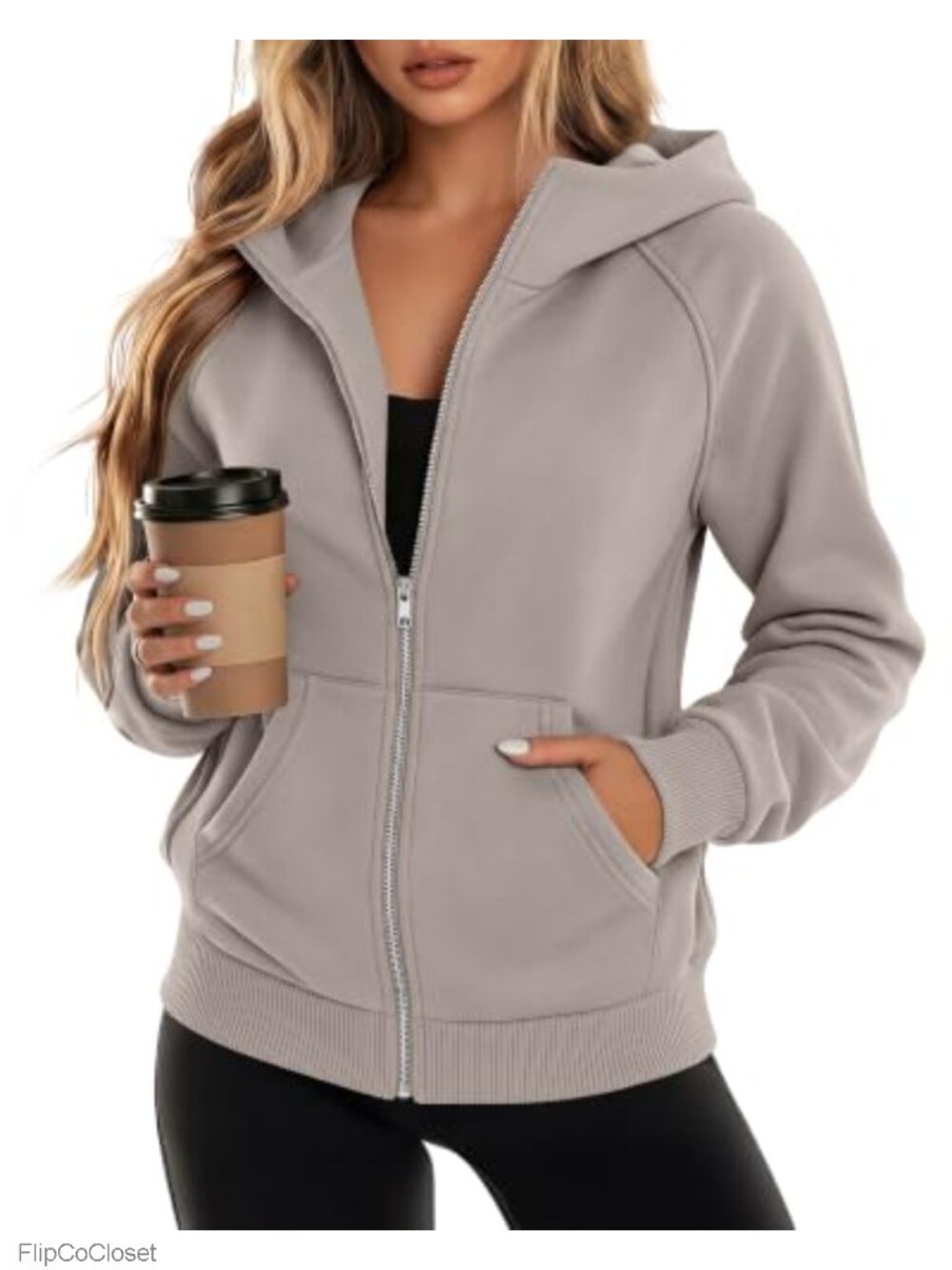 Fleece Lined Full Zip Hooded Jacket Fitted Raglan Sleeve